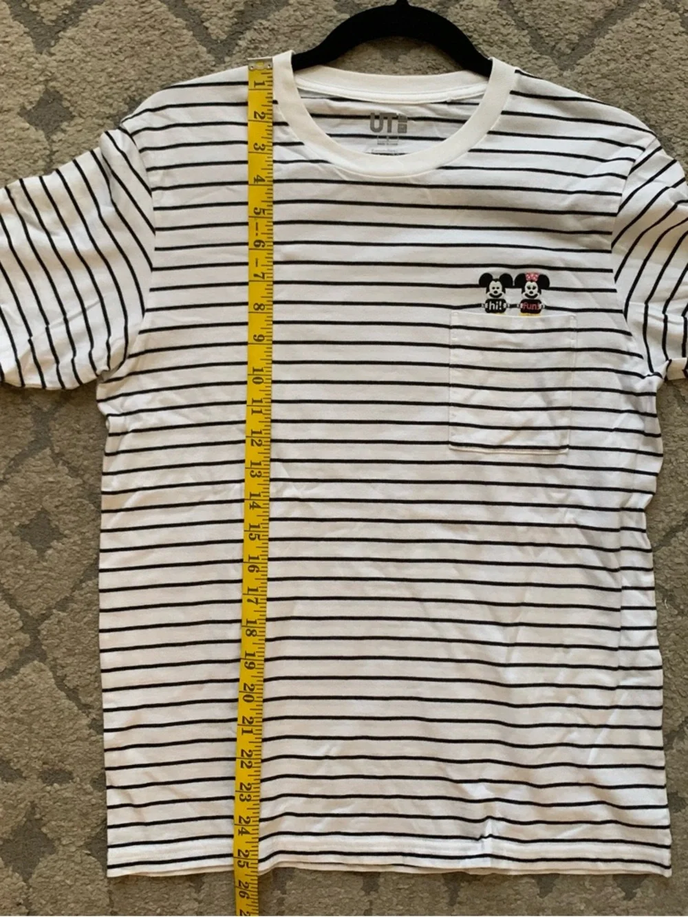 Uniqlo White & Black Striped Pocket Tee with Mickey & Minnie Embroidery - Picture 8 of 11